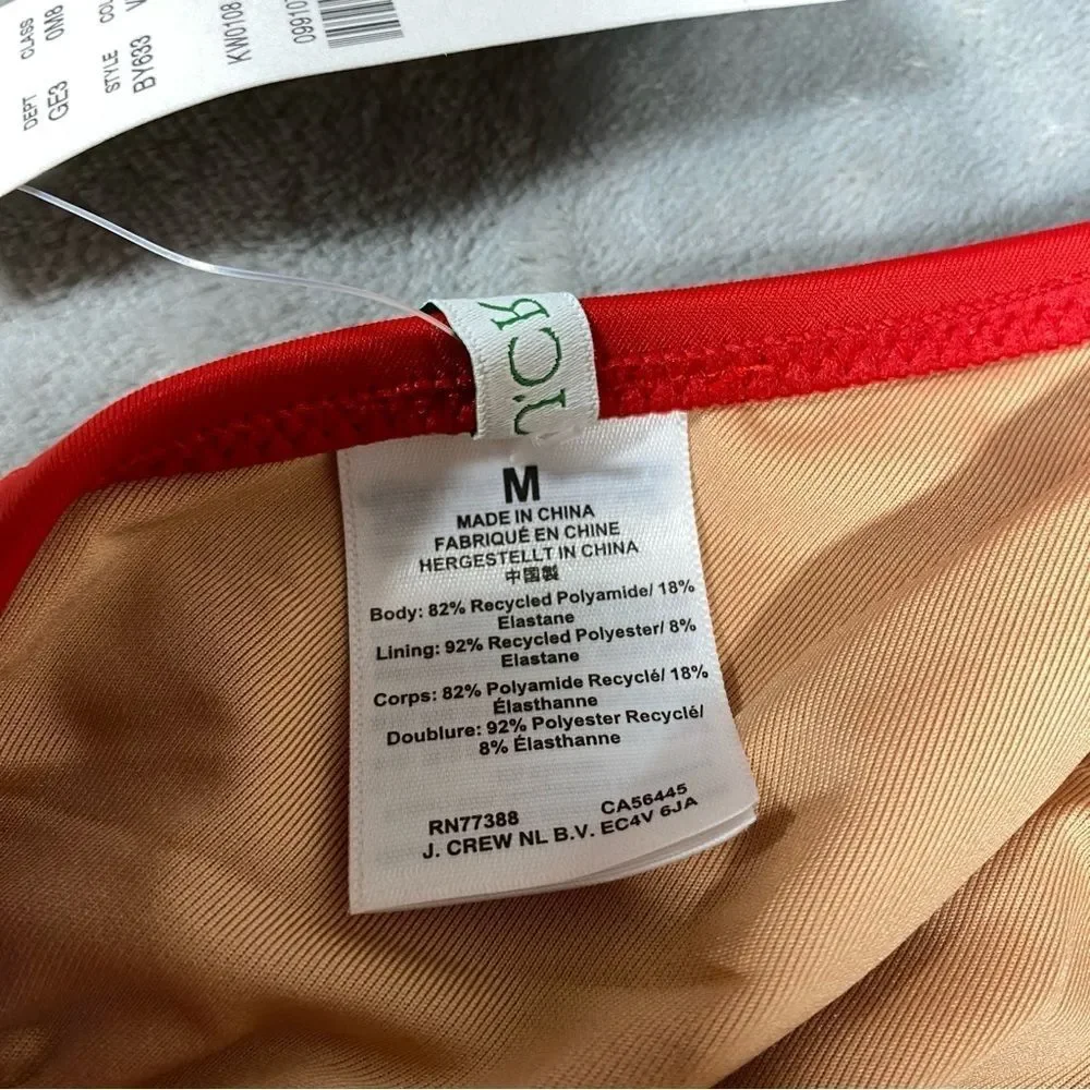 NEW J. Crew DD Halter Tie Back Bikini Top w/ Mesh V Neck Size M Venetian Red